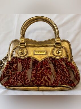Isabella Fiore Gold & Burgundy Brocade Satchel Handbag